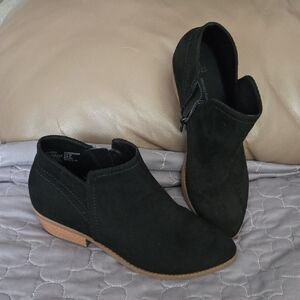 Time and Tru Black Suede Ankle Booties with Low Stacked Heel